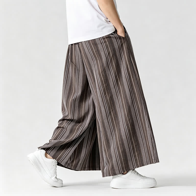 Buddha Stones Sommerliche Vintage-Herrenhose mit Kordelzug, Streifenmuster, weites Bein und Tasche - image 25
