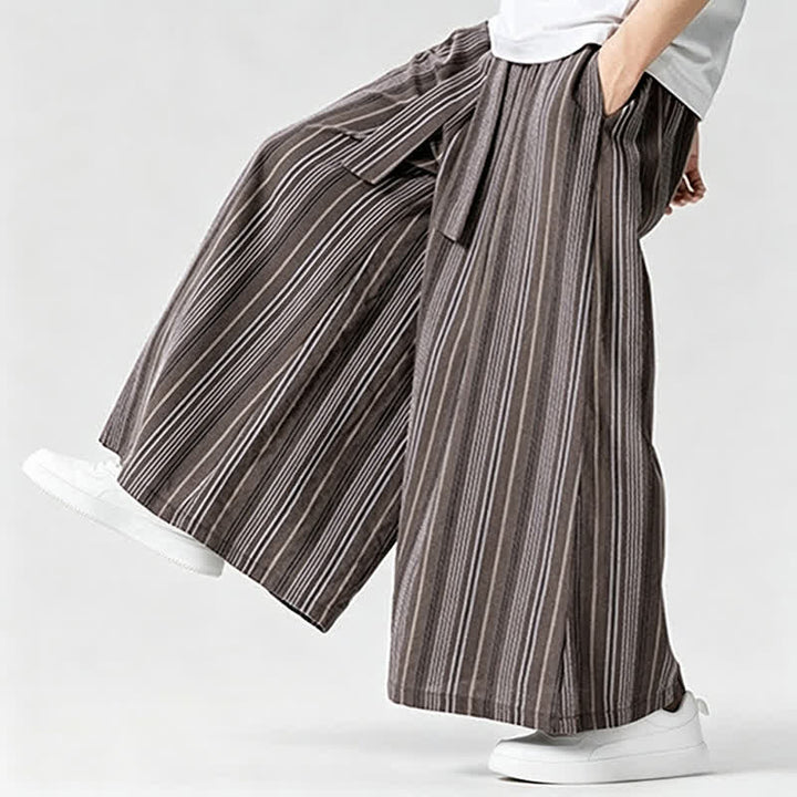 Buddha Stones Sommerliche Vintage-Herrenhose mit Kordelzug, Streifenmuster, weites Bein und Tasche - image 26