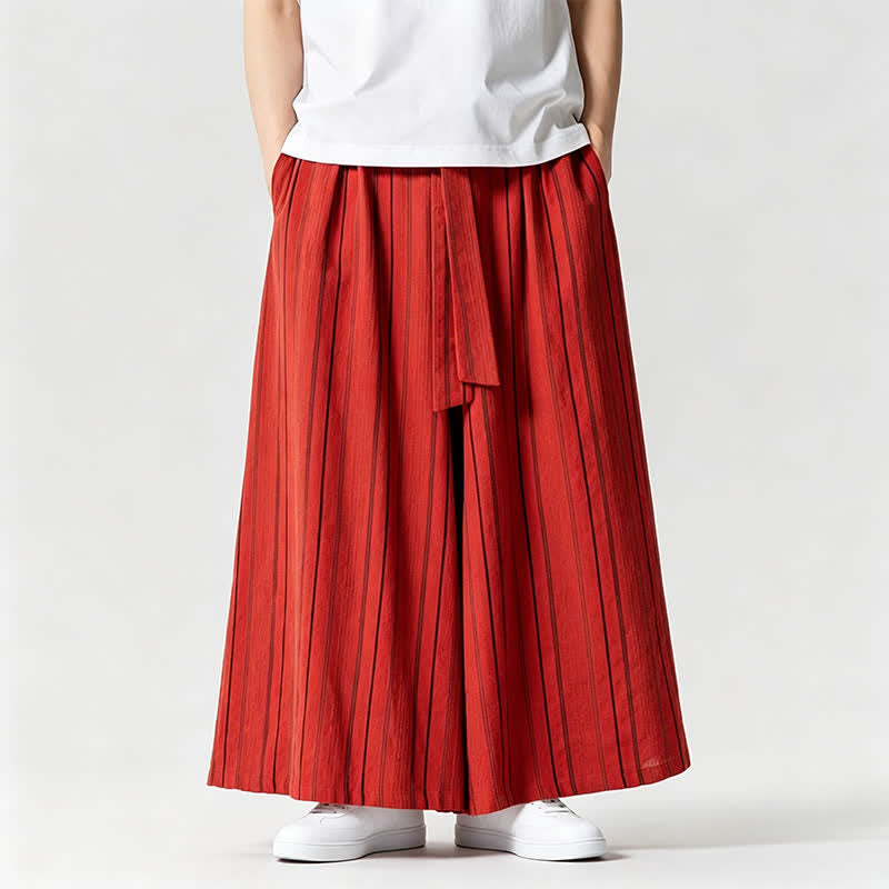 Buddha Stones Sommerliche Vintage-Herrenhose mit Kordelzug, Streifenmuster, weites Bein und Tasche - image 28