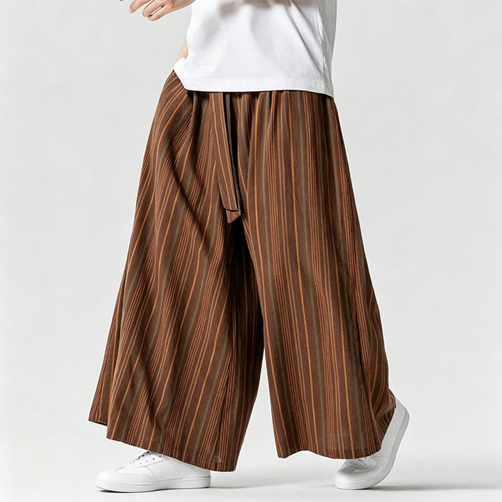 Buddha Stones Sommerliche Vintage-Herrenhose mit Kordelzug, Streifenmuster, weites Bein und Tasche - Sattelbraun - US/ UK/AU42, EU52 (3XL) - image 7
