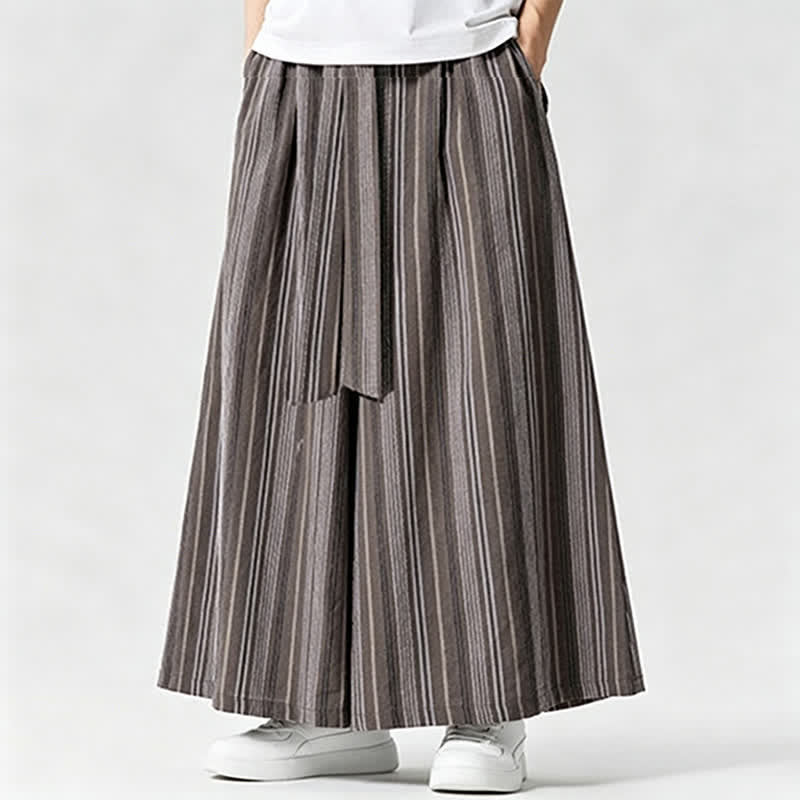 Buddha Stones Sommerliche Vintage-Herrenhose mit Kordelzug, Streifenmuster, weites Bein und Tasche - Schiefergrau - US/ UK/AU42, EU52 (3XL) - image 19