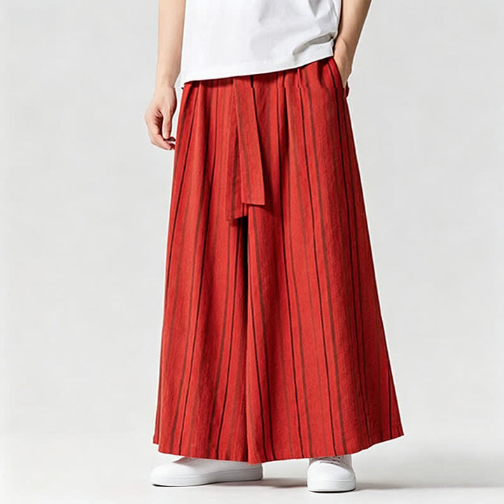 Buddha Stones Sommerliche Vintage-Herrenhose mit Kordelzug, Streifenmuster, weites Bein und Tasche - image 30