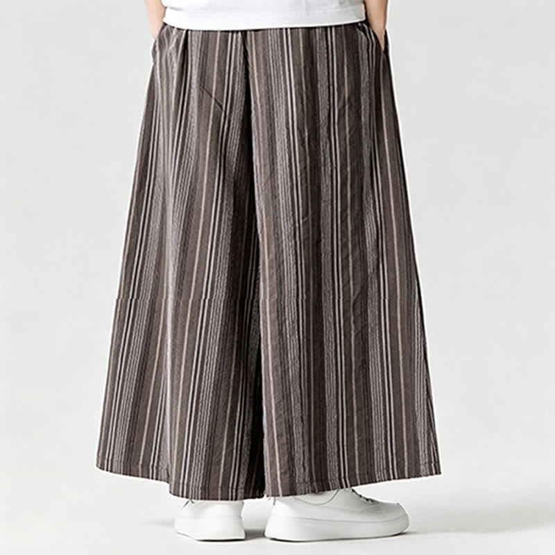 Buddha Stones Sommerliche Vintage-Herrenhose mit Kordelzug, Streifenmuster, weites Bein und Tasche - image 23