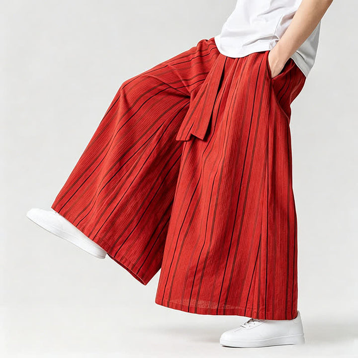 Buddha Stones Sommerliche Vintage-Herrenhose mit Kordelzug, Streifenmuster, weites Bein und Tasche - image 33