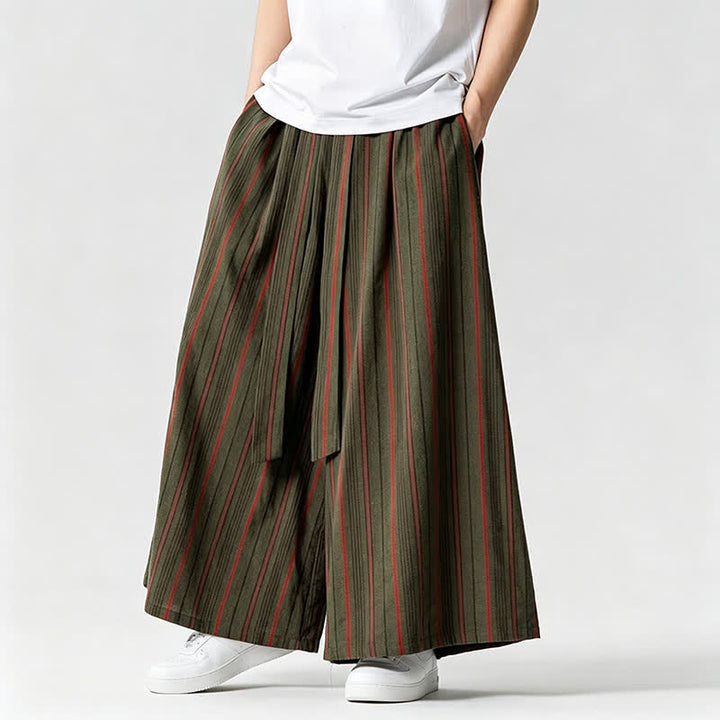 Buddha Stones Sommerliche Vintage-Herrenhose mit Kordelzug, Streifenmuster, weites Bein und Tasche - image 2