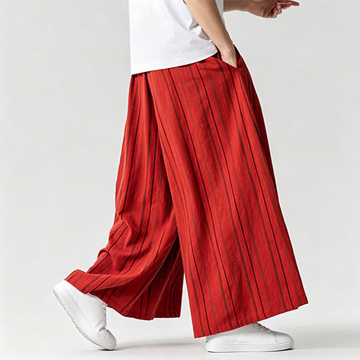 Buddha Stones Sommerliche Vintage-Herrenhose mit Kordelzug, Streifenmuster, weites Bein und Tasche - image 32