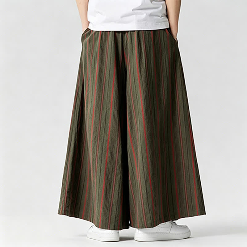 Buddha Stones Sommerliche Vintage-Herrenhose mit Kordelzug, Streifenmuster, weites Bein und Tasche - image 4