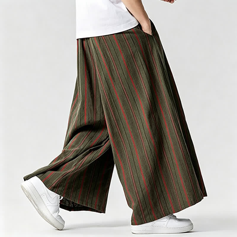 Buddha Stones Sommerliche Vintage-Herrenhose mit Kordelzug, Streifenmuster, weites Bein und Tasche - image 3