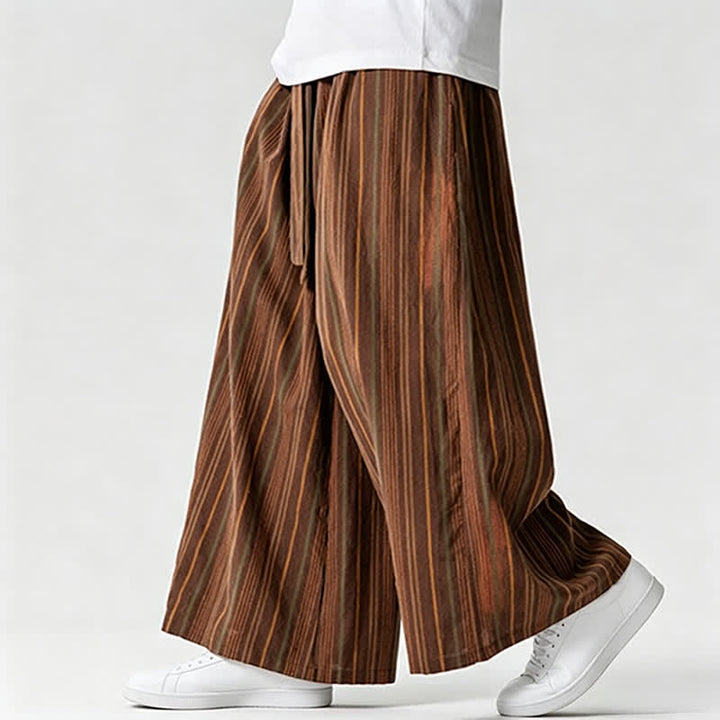 Buddha Stones Sommerliche Vintage-Herrenhose mit Kordelzug, Streifenmuster, weites Bein und Tasche - image 9
