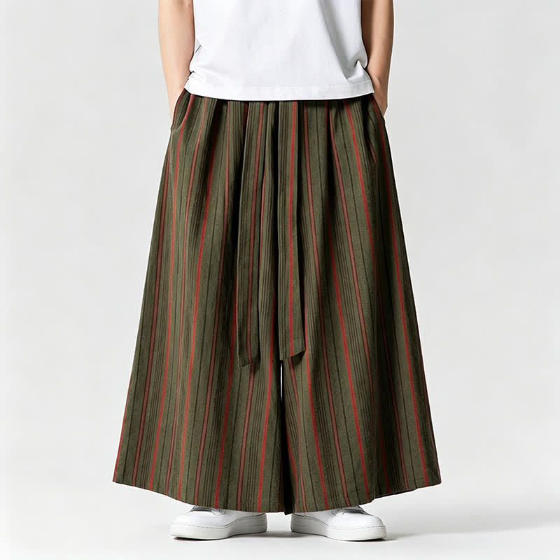 Buddha Stones Sommerliche Vintage-Herrenhose mit Kordelzug, Streifenmuster, weites Bein und Tasche - image 1