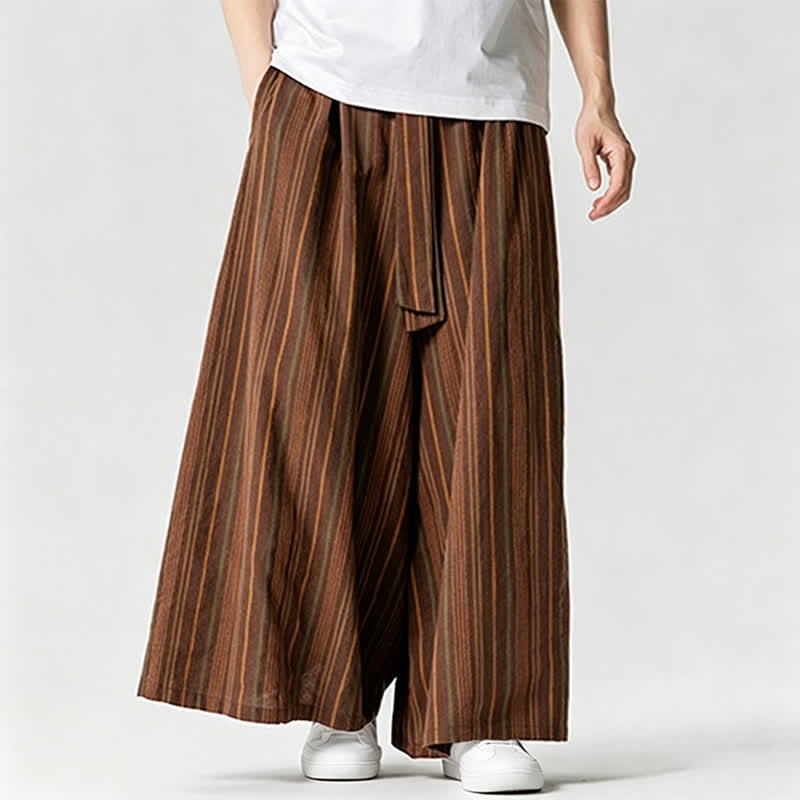 Buddha Stones Sommerliche Vintage-Herrenhose mit Kordelzug, Streifenmuster, weites Bein und Tasche - image 13
