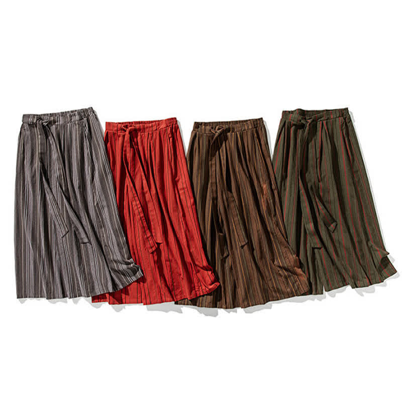 Buddha Stones Sommerliche Vintage-Herrenhose mit Kordelzug, Streifenmuster, weites Bein und Tasche - image 34