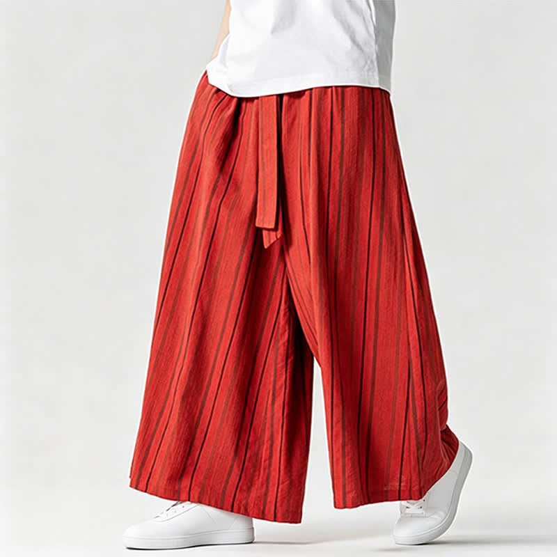 Buddha Stones Sommerliche Vintage-Herrenhose mit Kordelzug, Streifenmuster, weites Bein und Tasche - Rot - US/ UK/AU42, EU52 (3XL) - image 27