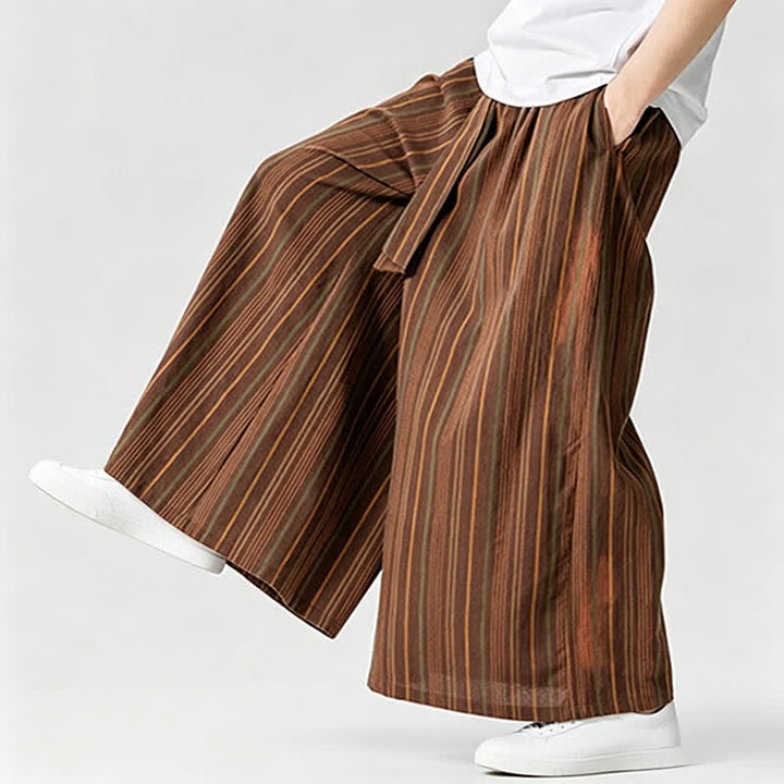 Buddha Stones Sommerliche Vintage-Herrenhose mit Kordelzug, Streifenmuster, weites Bein und Tasche - image 14