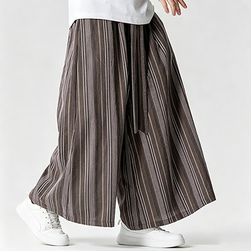 Buddha Stones Sommerliche Vintage-Herrenhose mit Kordelzug, Streifenmuster, weites Bein und Tasche - image 22