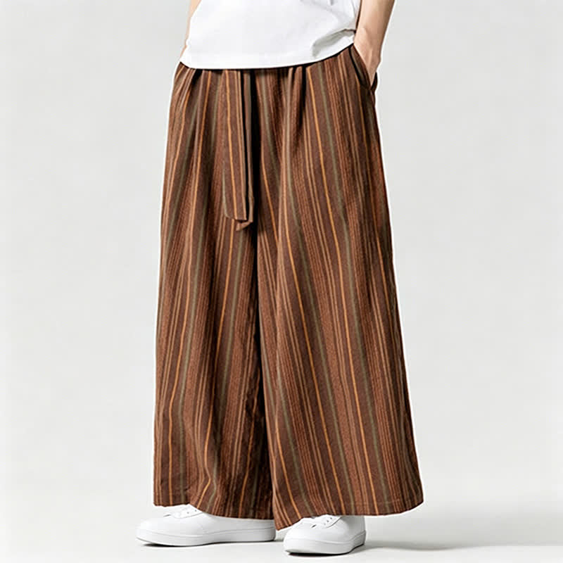 Buddha Stones Sommerliche Vintage-Herrenhose mit Kordelzug, Streifenmuster, weites Bein und Tasche - image 12