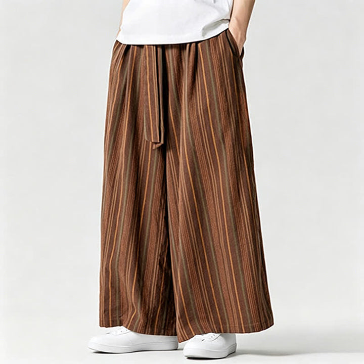 Buddha Stones Sommerliche Vintage-Herrenhose mit Kordelzug, Streifenmuster, weites Bein und Tasche - image 12