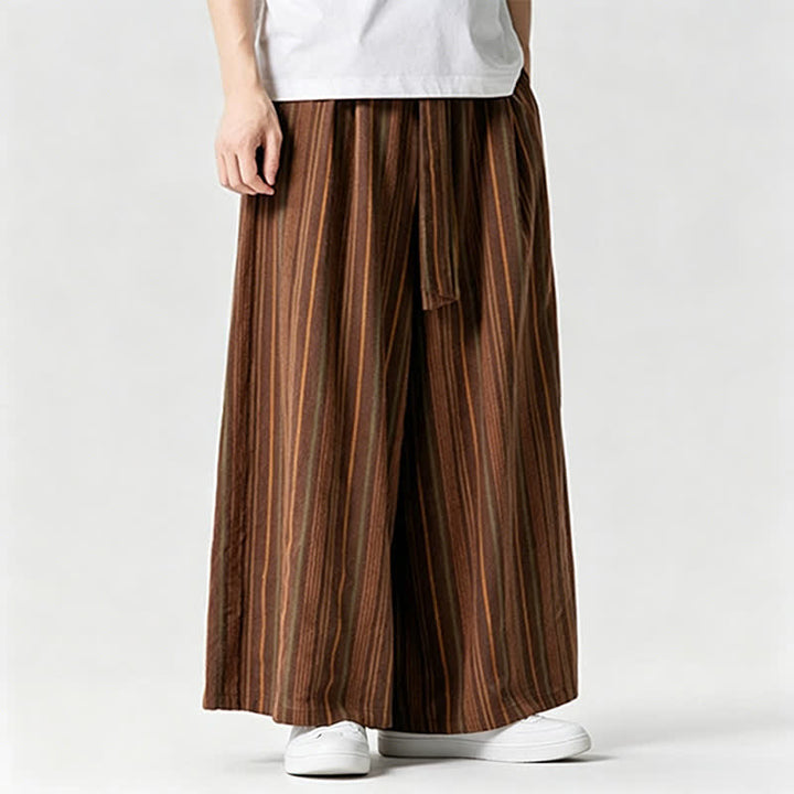 Buddha Stones Sommerliche Vintage-Herrenhose mit Kordelzug, Streifenmuster, weites Bein und Tasche - image 11