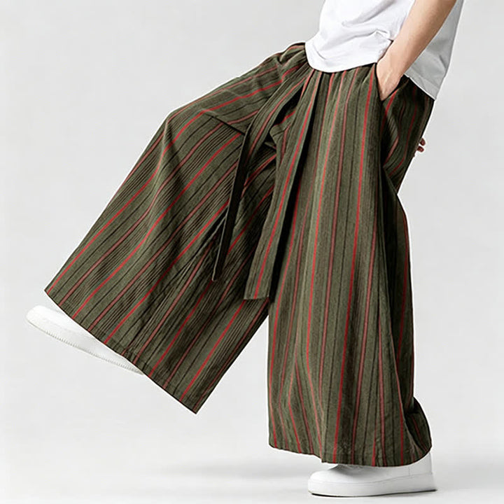Buddha Stones Sommerliche Vintage-Herrenhose mit Kordelzug, Streifenmuster, weites Bein und Tasche - image 6