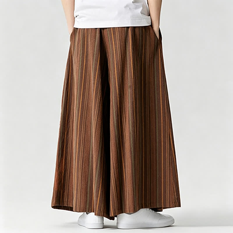 Buddha Stones Sommerliche Vintage-Herrenhose mit Kordelzug, Streifenmuster, weites Bein und Tasche - image 10