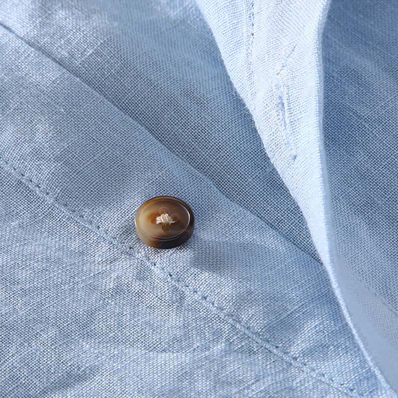 Buddha Stones Sommerliches Tang Style Casual Herrenhemd mit Stehkragen aus einfarbigem Leinen, Kurzarm, Kurzarm, aus Leinen, aus robustem Leinen, mit Stehkragen - image 8