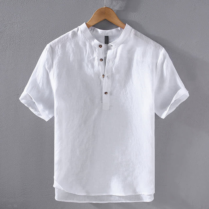 Buddha Stones Sommerliches Tang Style Casual Herrenhemd mit Stehkragen aus einfarbigem Leinen, Kurzarm, Kurzarm, aus Leinen, aus robustem Leinen, mit Stehkragen - Weiß - US/ UK/AU42, EU52 (3XL) - image 14