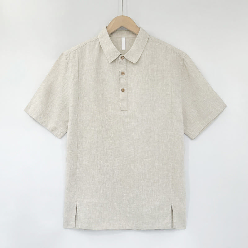 Buddha Stones Lässiges Sommerhemd mit Seitenschlitz, einfarbig, aus Leinen, Kurzarm, für Herren - Beige - US/ UK/AU44, EU54 (4XL) - image 11