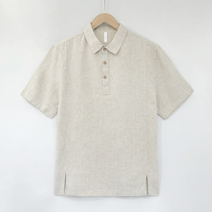 Buddha Stones Lässiges Sommerhemd mit Seitenschlitz, einfarbig, aus Leinen, Kurzarm, für Herren - Beige - US/ UK/AU44, EU54 (4XL) - image 11