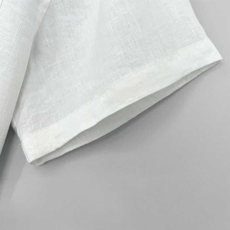 Buddha Stones Lässiges Sommerhemd mit Seitenschlitz, einfarbig, aus Leinen, Kurzarm, für Herren - image 5