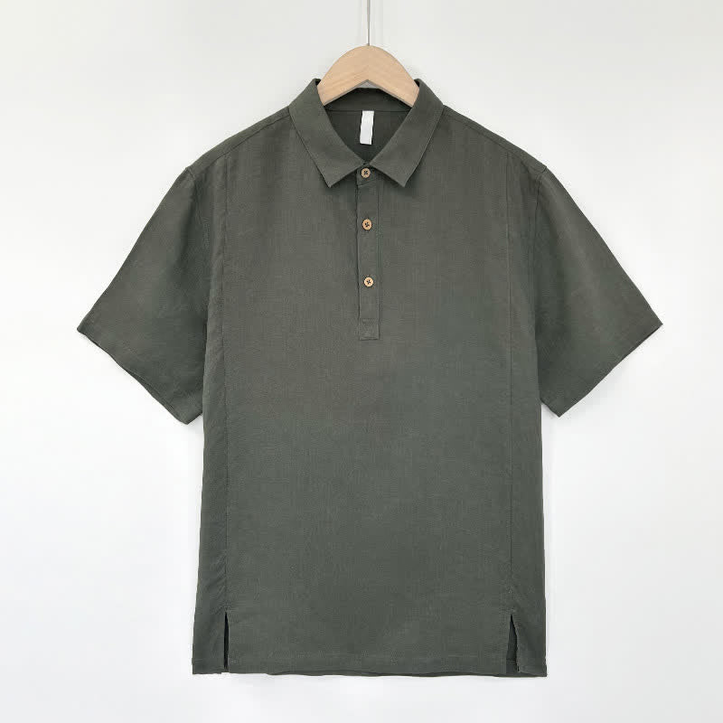 Buddha Stones Lässiges Sommerhemd mit Seitenschlitz, einfarbig, aus Leinen, Kurzarm, für Herren - Grau - US/ UK/AU44, EU54 (4XL) - image 10