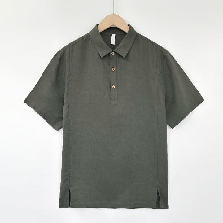 Buddha Stones Lässiges Sommerhemd mit Seitenschlitz, einfarbig, aus Leinen, Kurzarm, für Herren - Grau - US/ UK/AU44, EU54 (4XL) - image 10