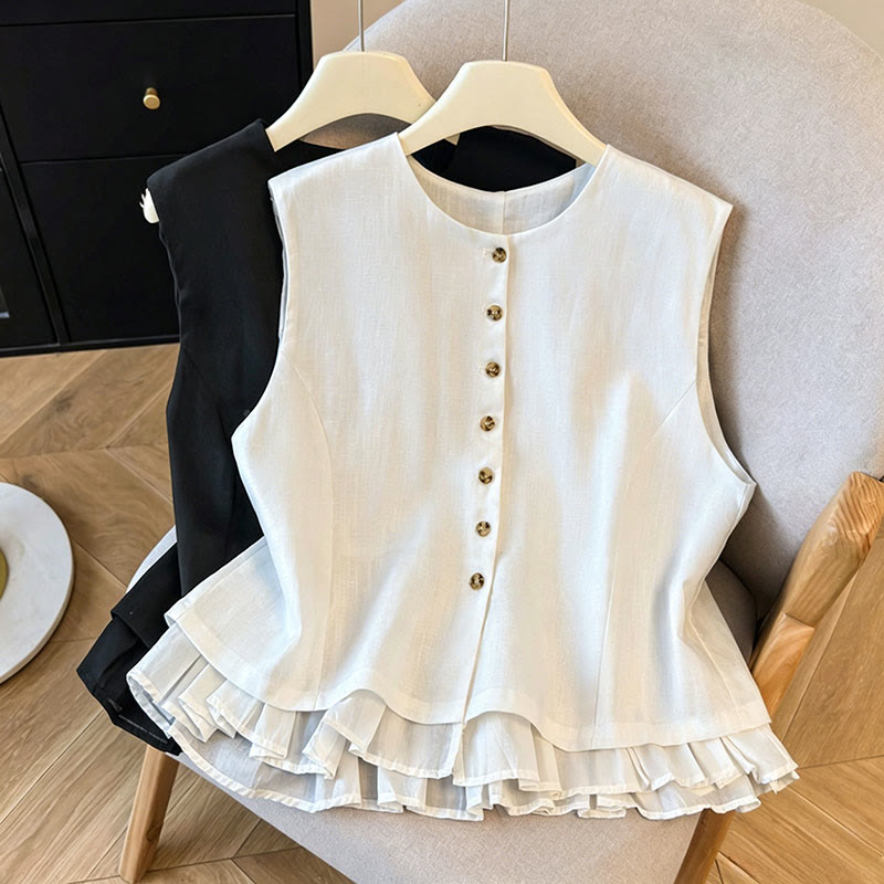Buddha Stones Elegantes, ärmelloses Tanktop mit Knopfleiste und Rundhalsausschnitt für Damen – perfekt für den Sommer - image 10