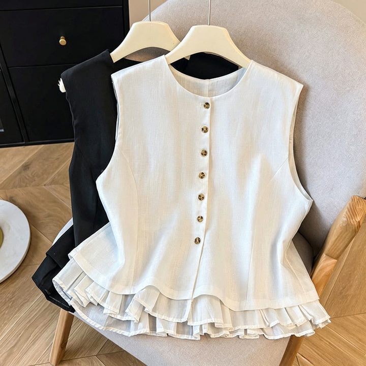 Buddha Stones Elegantes, ärmelloses Tanktop mit Knopfleiste und Rundhalsausschnitt für Damen – perfekt für den Sommer - image 10