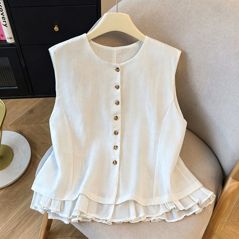 Buddha Stones Elegantes, ärmelloses Tanktop mit Knopfleiste und Rundhalsausschnitt für Damen – perfekt für den Sommer - Weiß - US12, UK/AU16, EU44 (2XL) - image 0