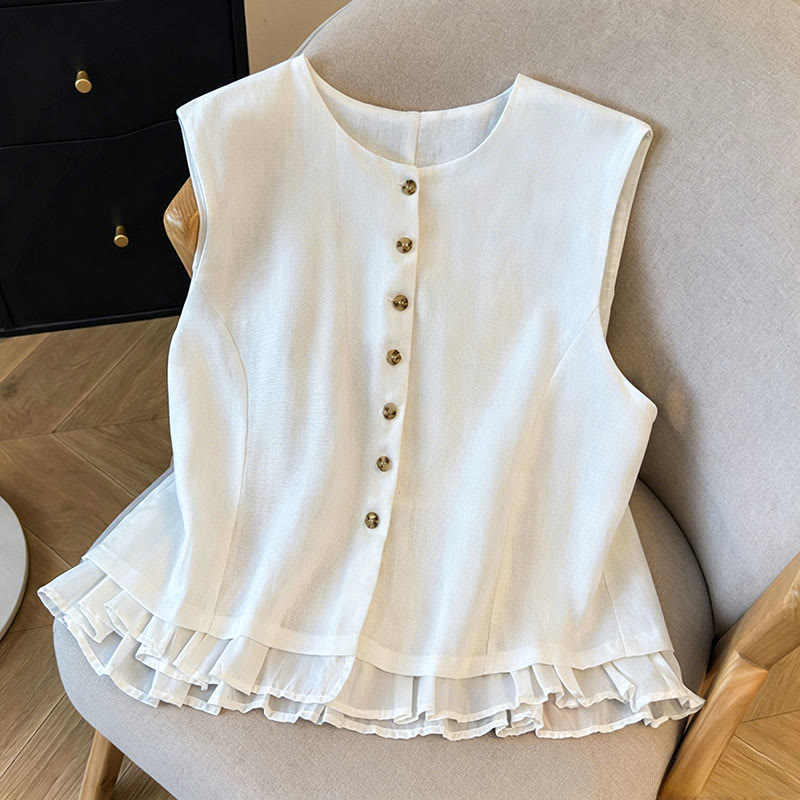 Buddha Stones Elegantes, ärmelloses Tanktop mit Knopfleiste und Rundhalsausschnitt für Damen – perfekt für den Sommer - image 1