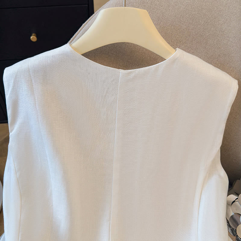 Buddha Stones Elegantes, ärmelloses Tanktop mit Knopfleiste und Rundhalsausschnitt für Damen – perfekt für den Sommer - image 4