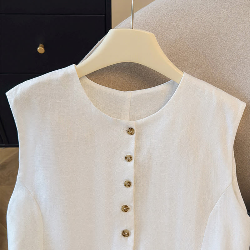 Buddha Stones Elegantes, ärmelloses Tanktop mit Knopfleiste und Rundhalsausschnitt für Damen – perfekt für den Sommer - image 3