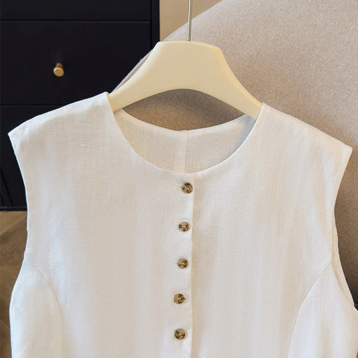 Buddha Stones Elegantes, ärmelloses Tanktop mit Knopfleiste und Rundhalsausschnitt für Damen – perfekt für den Sommer - image 3