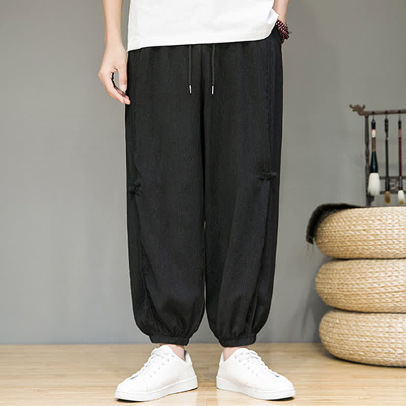 Buddha Stones Lässige, minimalistische Herren-Haremshose mit Kordelzug und Tasche - image 1