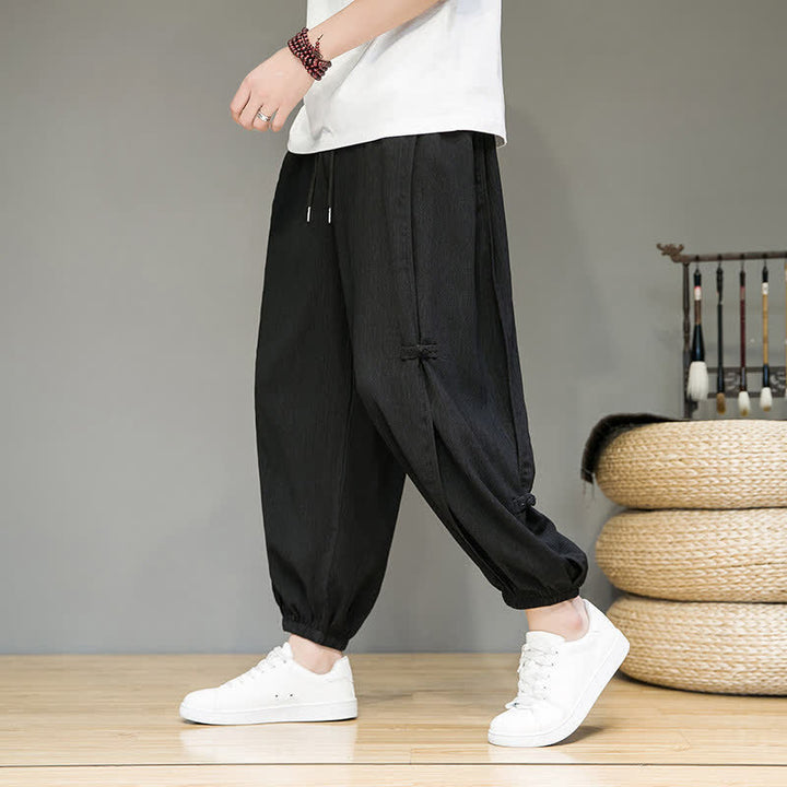 Buddha Stones Lässige, minimalistische Herren-Haremshose mit Kordelzug und Tasche - Schwarz - US/UK/AU46, EU56 (5XL) - image 0