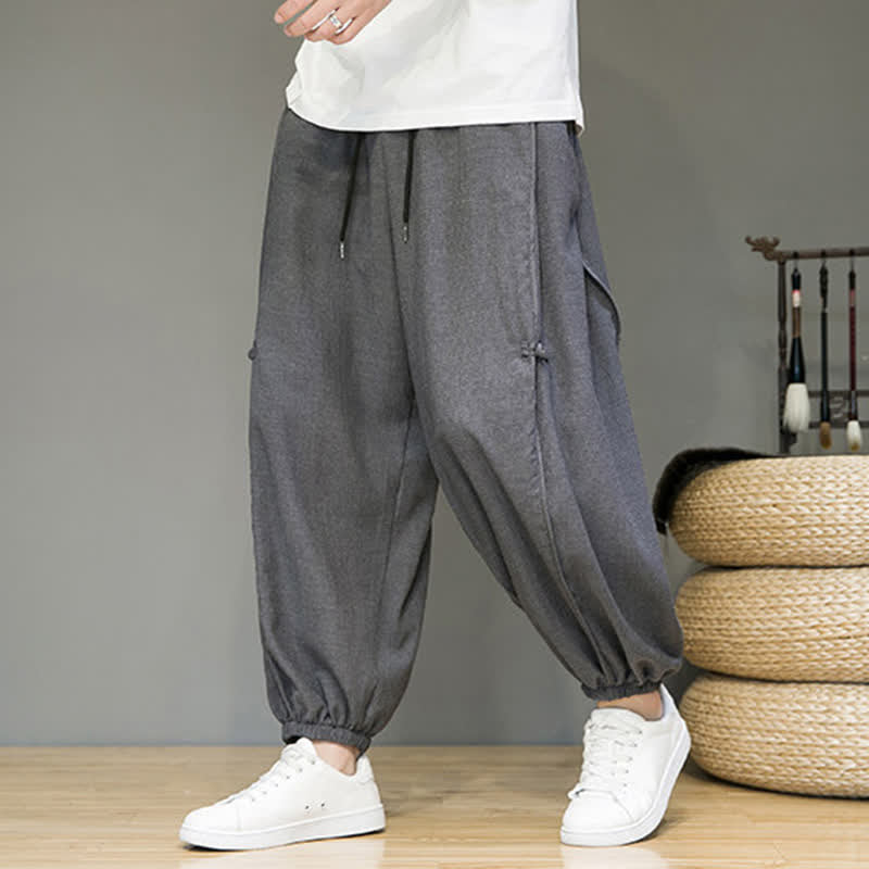 Buddha Stones Lässige, minimalistische Herren-Haremshose mit Kordelzug und Tasche - Schiefergrau - US/UK/AU46, EU56 (5XL) - image 9