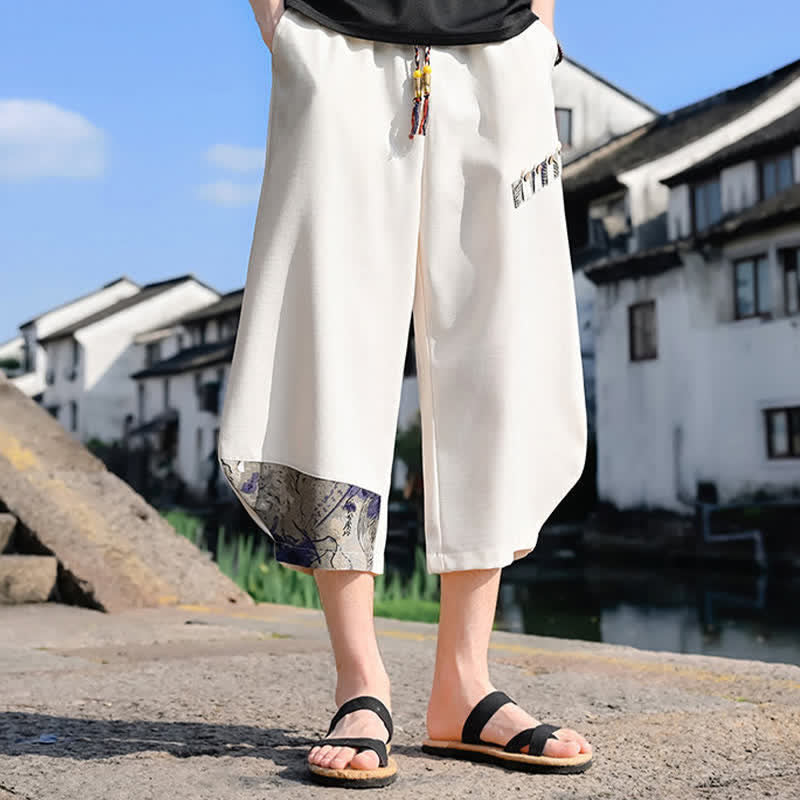 Buddha Stones Lässige Vintage-Caprihose mit Kordelzug und Blumenmuster, Herren-Haremshose mit Tasche - image 13