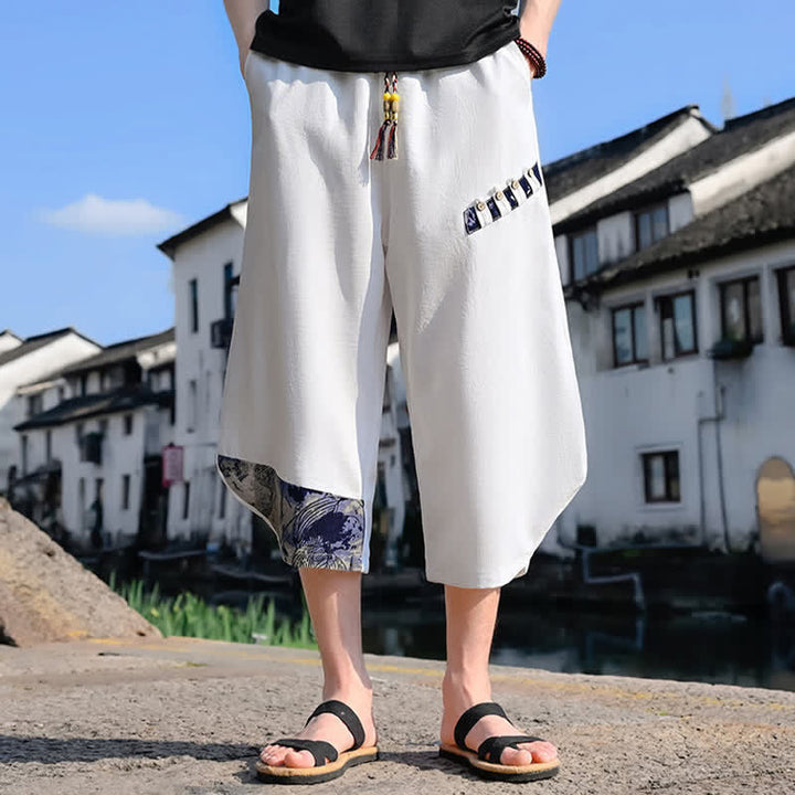 Buddha Stones Lässige Vintage-Caprihose mit Kordelzug und Blumenmuster, Herren-Haremshose mit Tasche - image 18