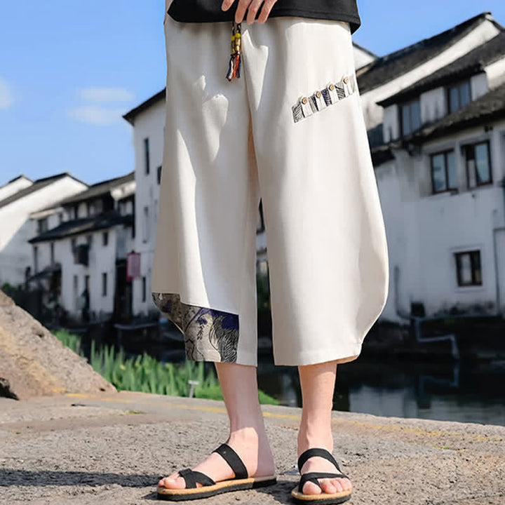 Buddha Stones Lässige Vintage-Caprihose mit Kordelzug und Blumenmuster, Herren-Haremshose mit Tasche - image 12