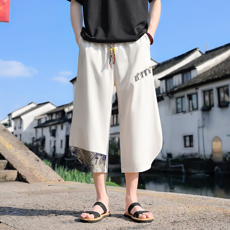 Buddha Stones Lässige Vintage-Caprihose mit Kordelzug und Blumenmuster, Herren-Haremshose mit Tasche - image 9