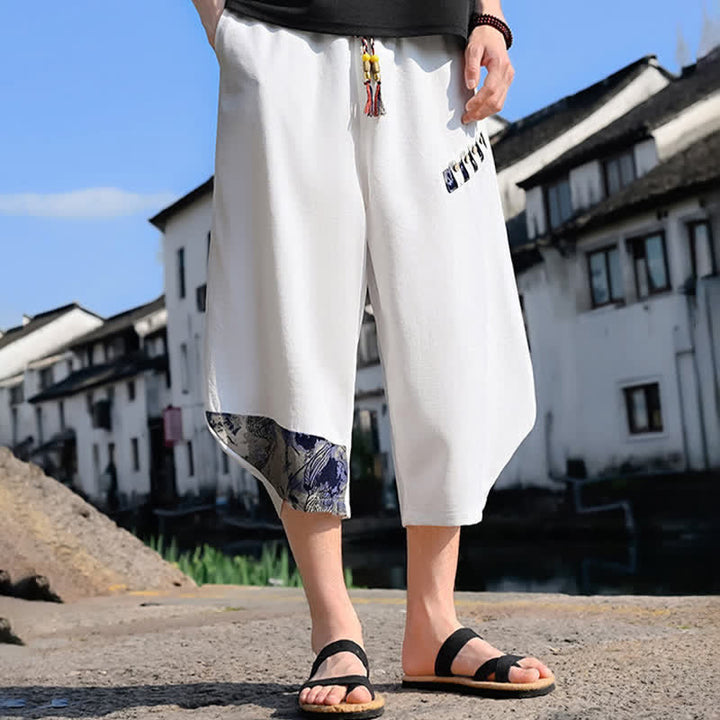 Buddha Stones Lässige Vintage-Caprihose mit Kordelzug und Blumenmuster, Herren-Haremshose mit Tasche - image 11