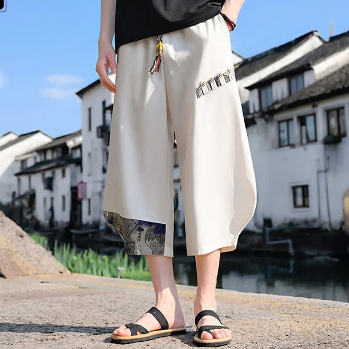 Buddha Stones Lässige Vintage-Caprihose mit Kordelzug und Blumenmuster, Herren-Haremshose mit Tasche - image 19