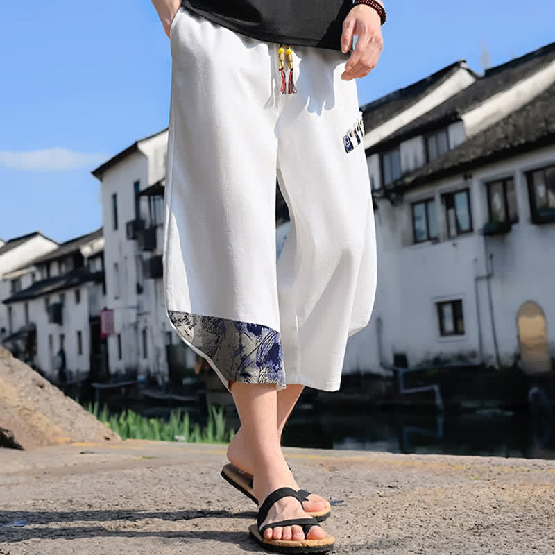 Buddha Stones Lässige Vintage-Caprihose mit Kordelzug und Blumenmuster, Herren-Haremshose mit Tasche - image 8