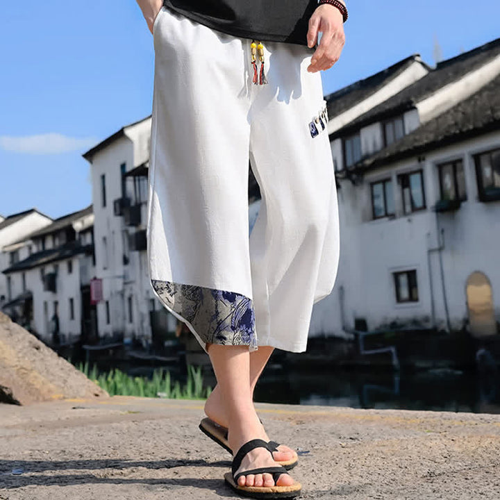 Buddha Stones Lässige Vintage-Caprihose mit Kordelzug und Blumenmuster, Herren-Haremshose mit Tasche - image 8