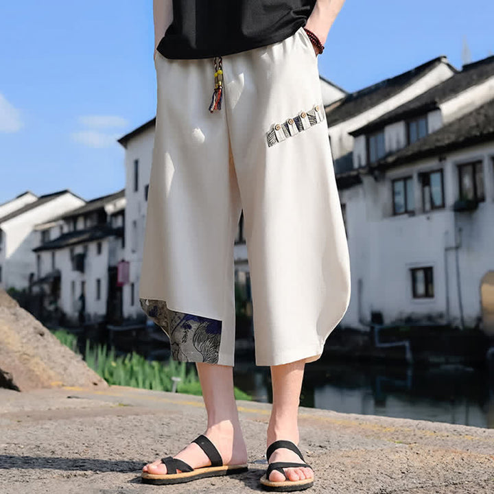 Buddha Stones Lässige Vintage-Caprihose mit Kordelzug und Blumenmuster, Herren-Haremshose mit Tasche - image 16